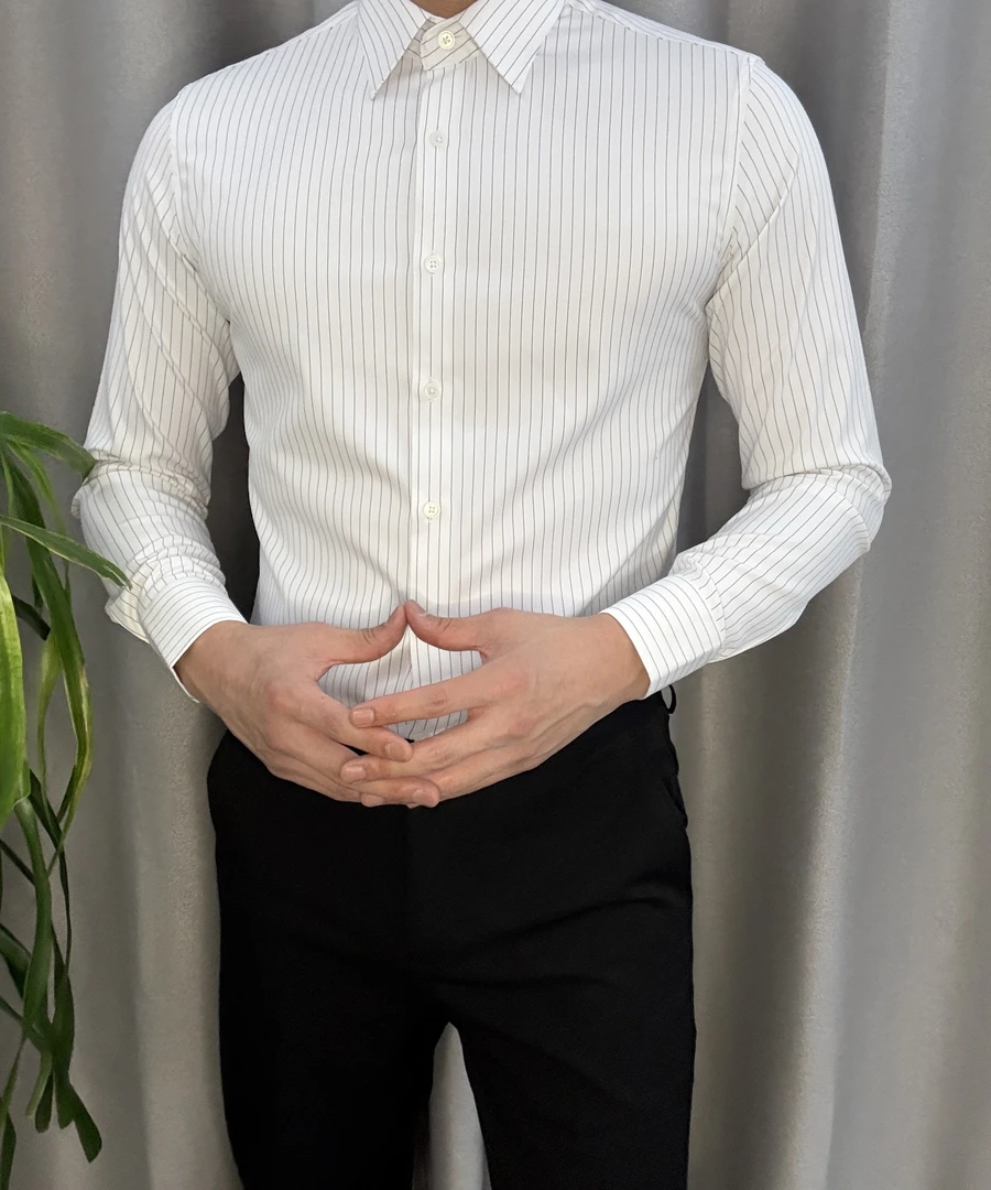 天丝莱赛尔冰感抗菌男士轻奢时尚休闲商务绅士百搭款条纹长袖衬衫