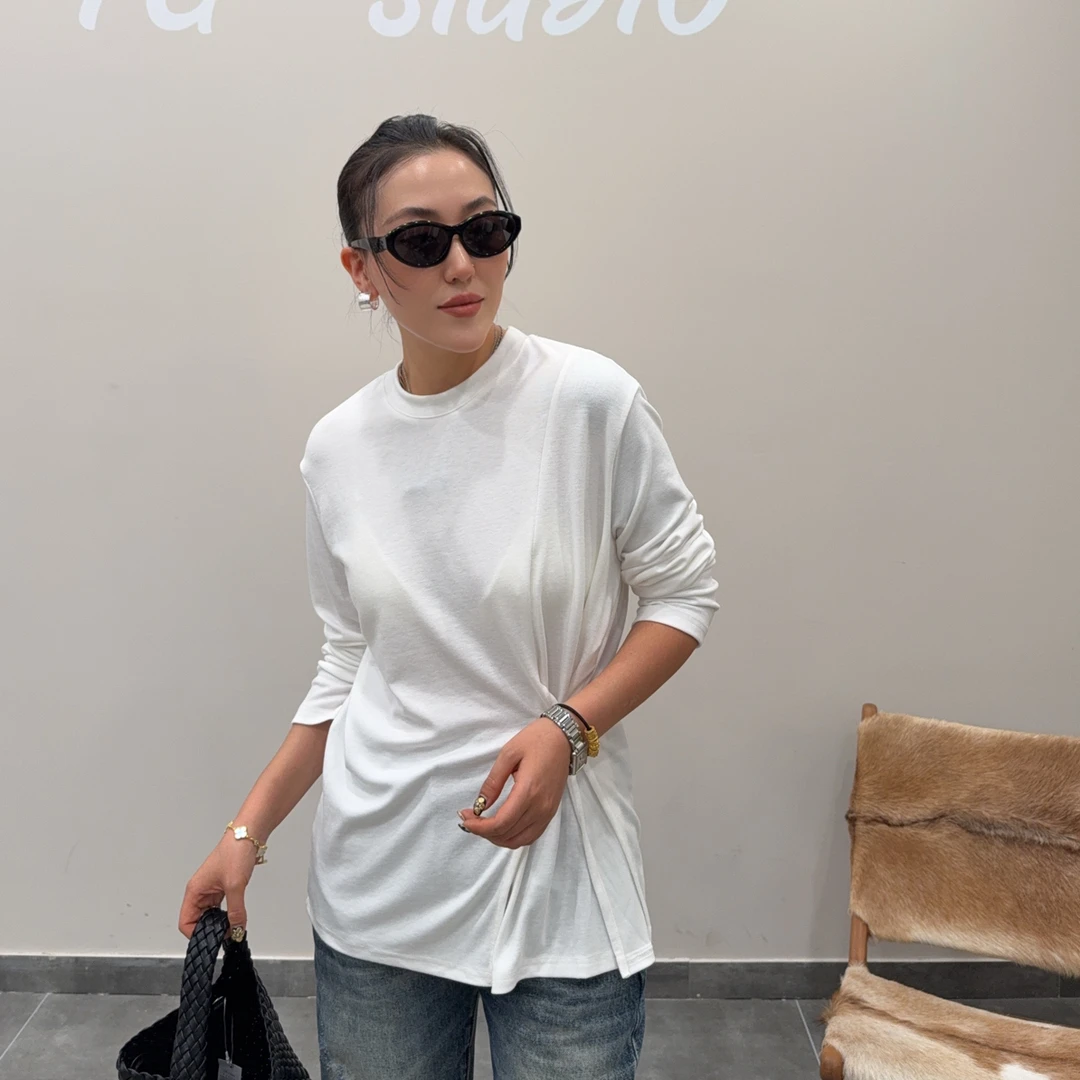 FG·STUDIO 收腰扣白色黑灰色长袖T