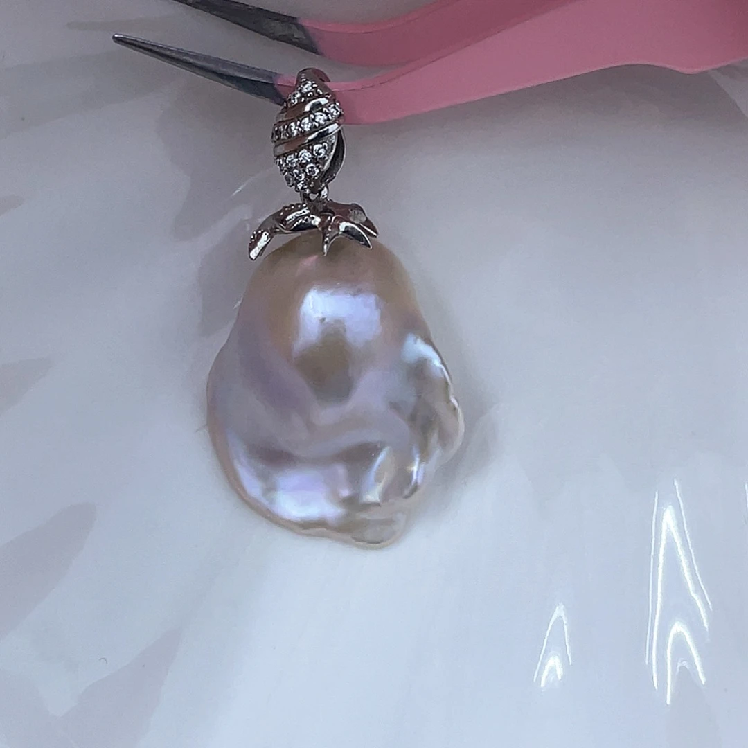 吊坠(不含链)银S925镶嵌淡水珍珠