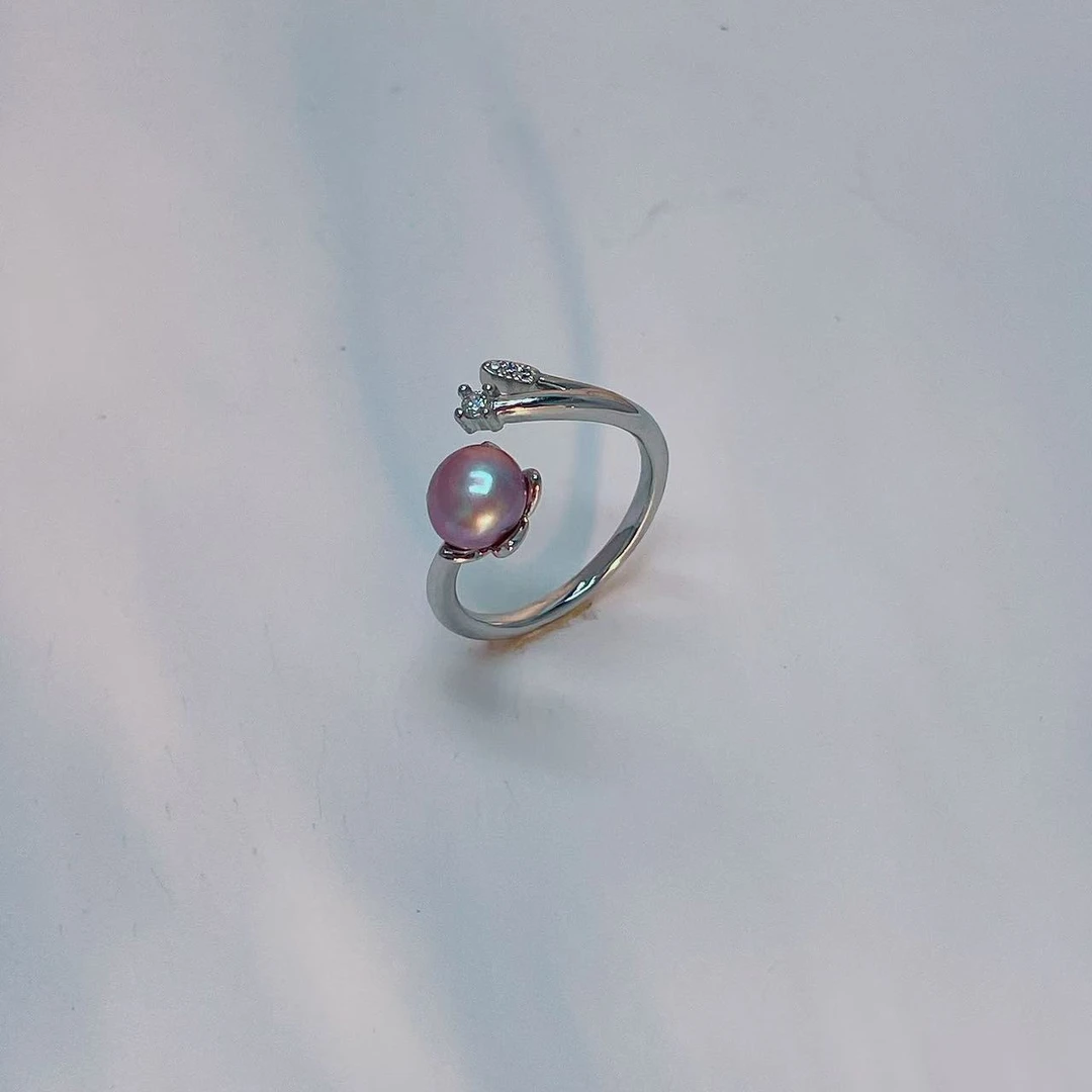 天然淡水珍珠806#花朵紫珠开口戒指