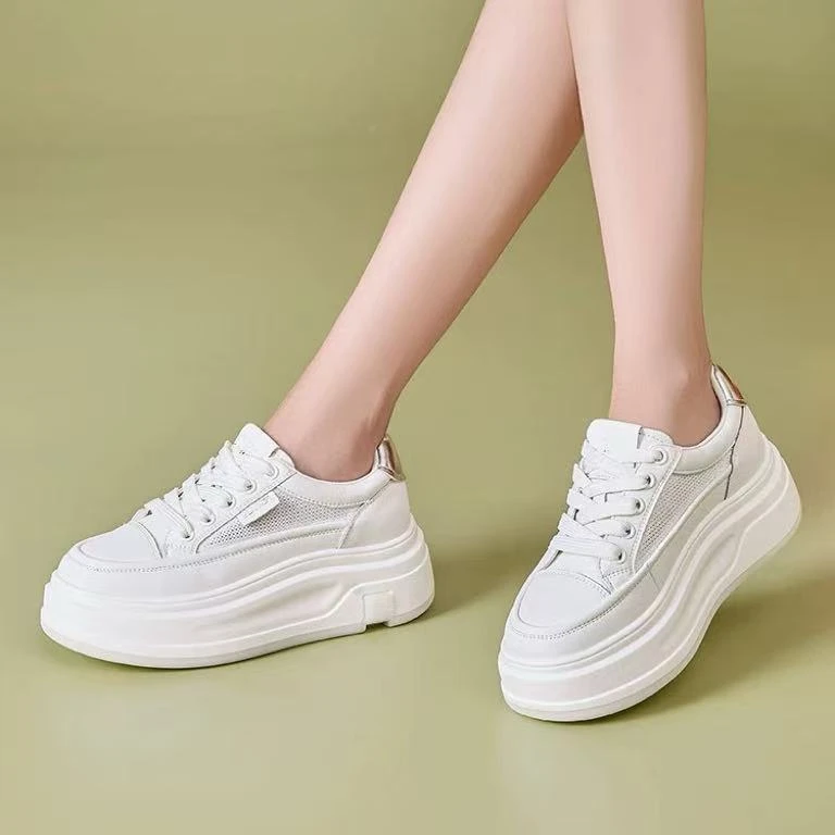 C7254  白银 百搭厚底板鞋女款夏季2025新款增高透气小白鞋