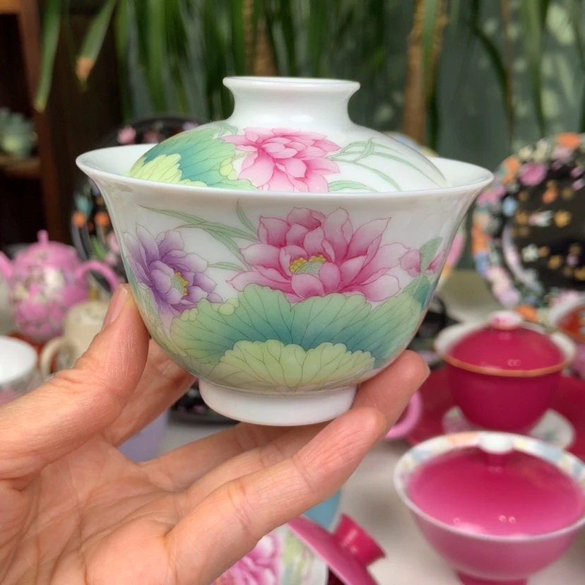 【闪购商品】景德镇陶瓷荷花花盖碗小微