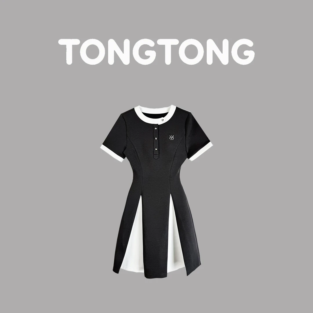 梦露【布鲁格式】收腰v领连衣裙小灰裙气质夏季学院风ins风BLGS-010