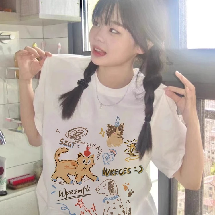 胖mm300斤白色美式卡通短袖T恤女2025夏季新款小个子潮牌半袖上衣