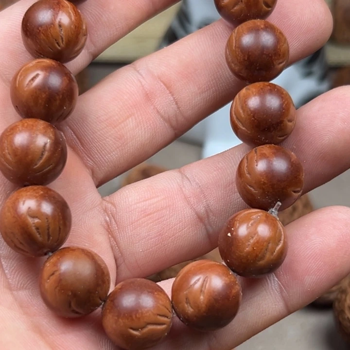 桃核手串蓝**药桃核雕刻龙纹光珠