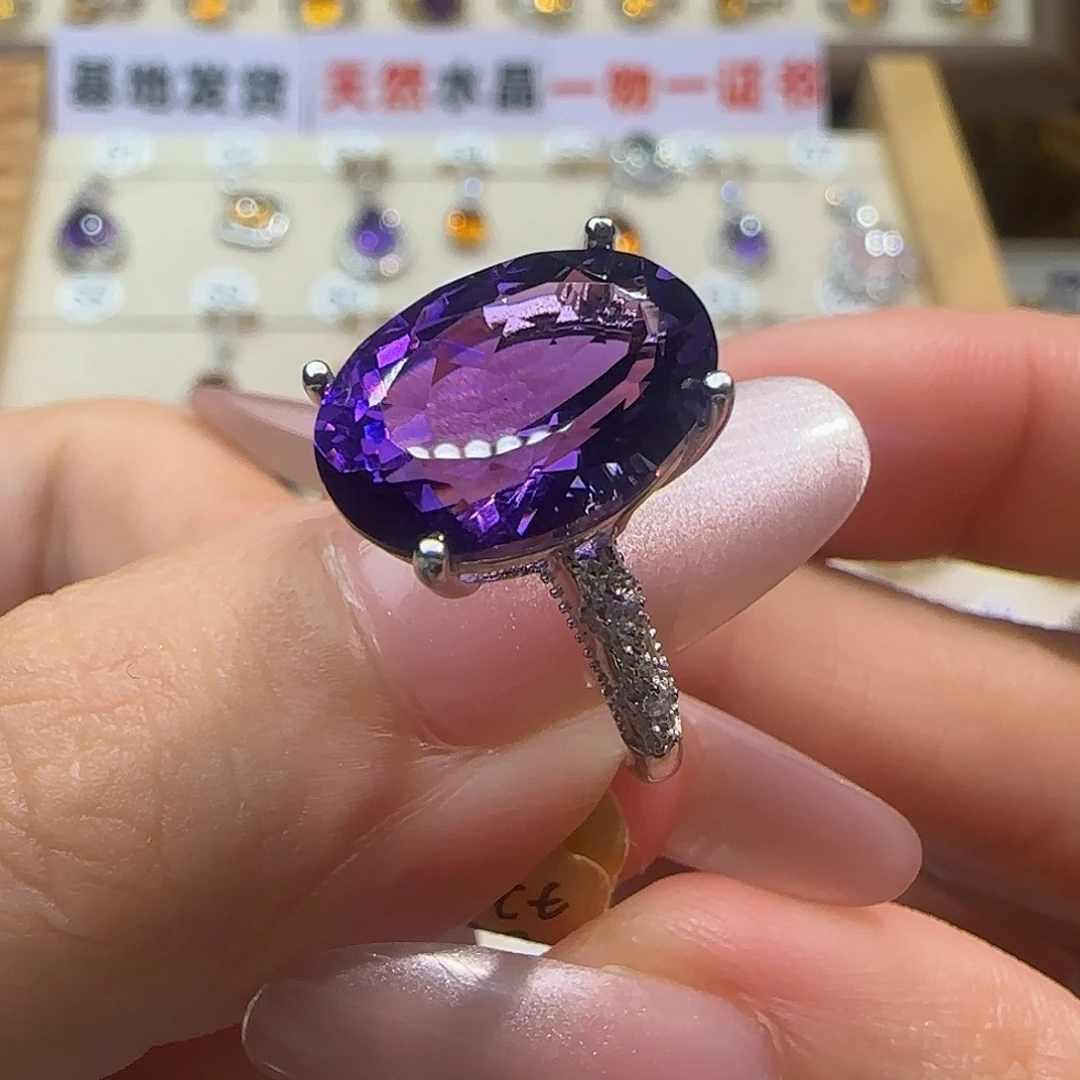 珠宝半成品银S925镶嵌紫晶G 戒指5.8克拉