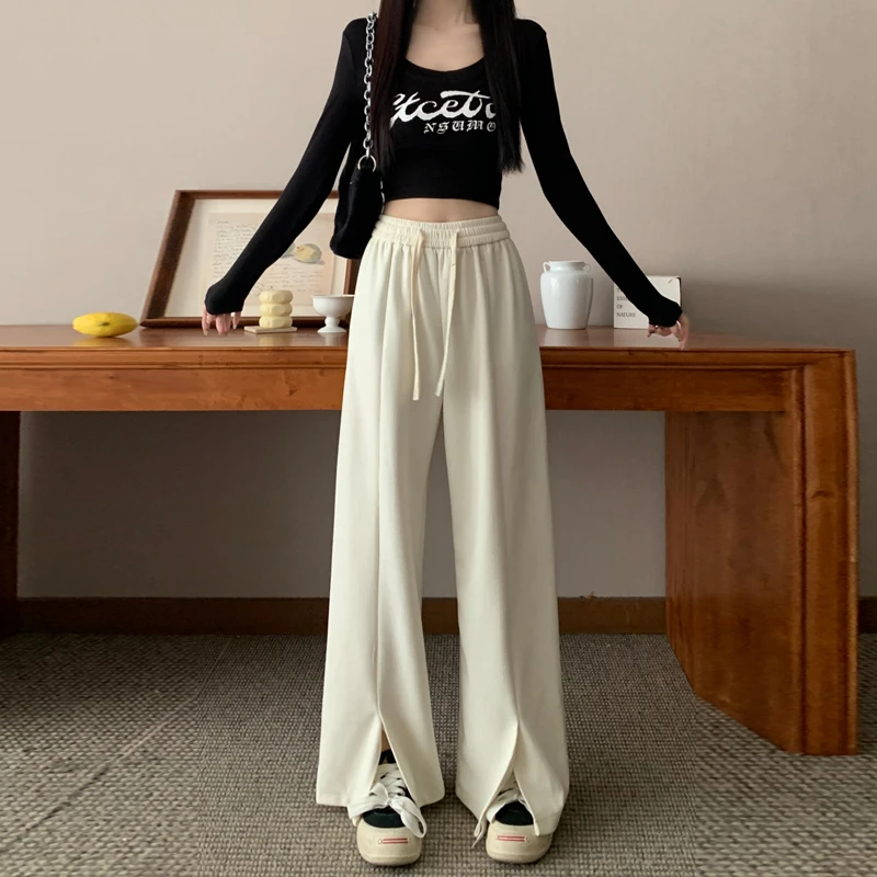 胖颖专属大码秋冬季新款胖mm松紧高腰显瘦直筒休闲阔腿裤9788