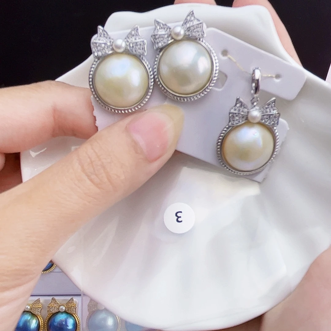 听***甜耳饰拼合珍珠（马贝珠）银S925镶嵌