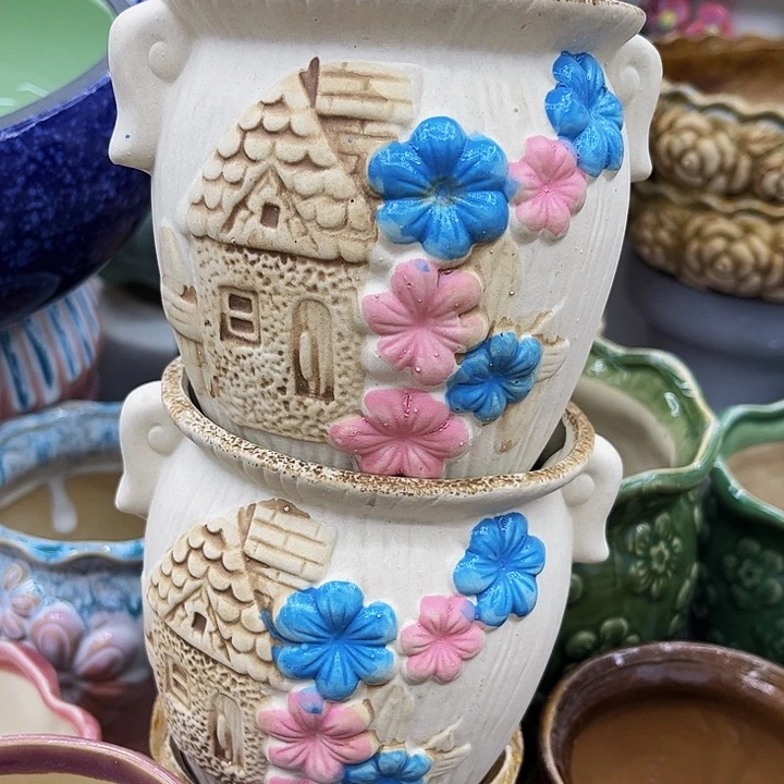 多肉绿植陶瓷花盆9.9包邮，有孔