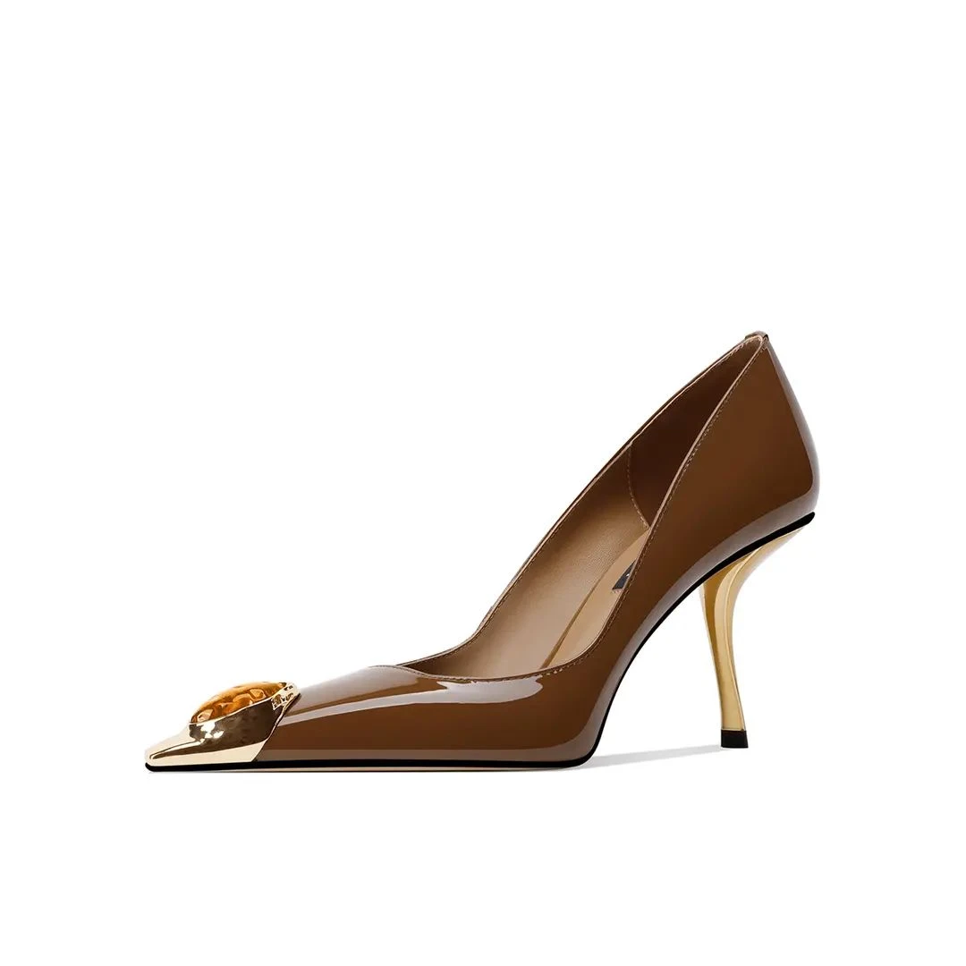 新款法式漆皮高跟鞋侧空单鞋女百搭气质尖头性感浅口洋气鞋子女神