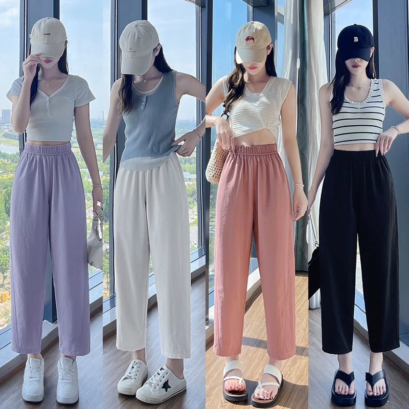 【超显瘦】冰丝八九分哈伦奶奶裤女2025夏季薄款高腰凉凉裤休闲裤