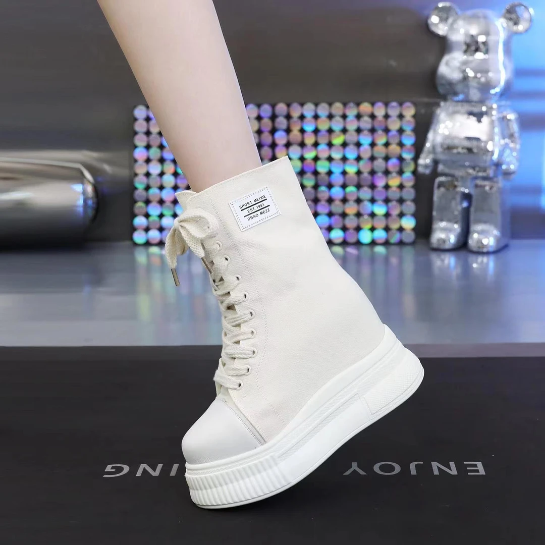 12厘米隐形增高鞋春夏新款手高帮鞋时尚百搭小个子潮款透气帆布鞋