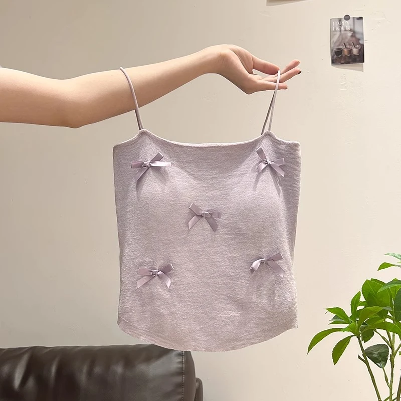 法式甜辣风修身显瘦抹胸吊带背心2025夏季蝴蝶结性感打底无袖上衣