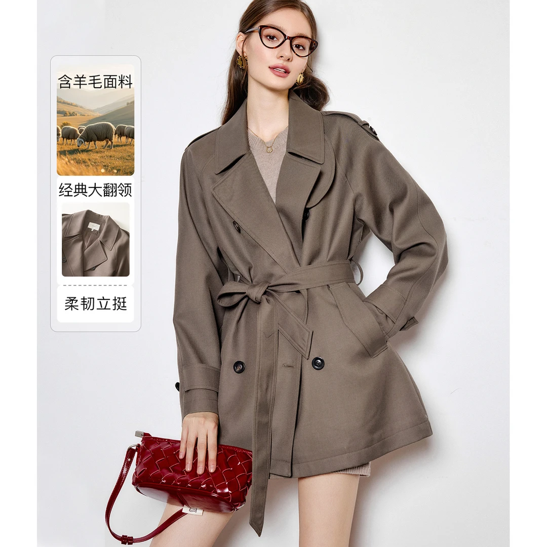 南瓜谷【都柏林风衣】质感亢皱纱线女装风衣FY3FY0454-A