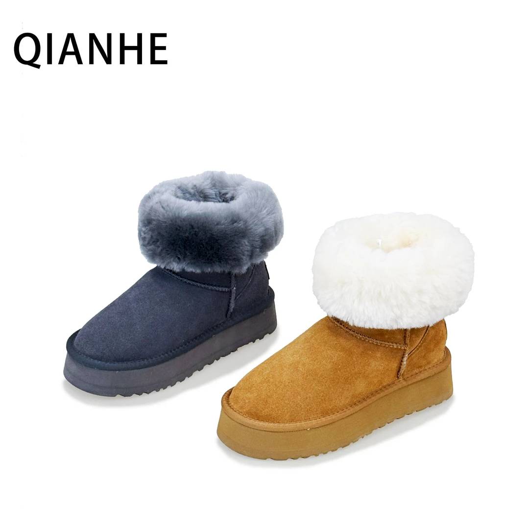 「千合自营」•真皮 羊羔毛 两穿中筒雪地靴（5825）