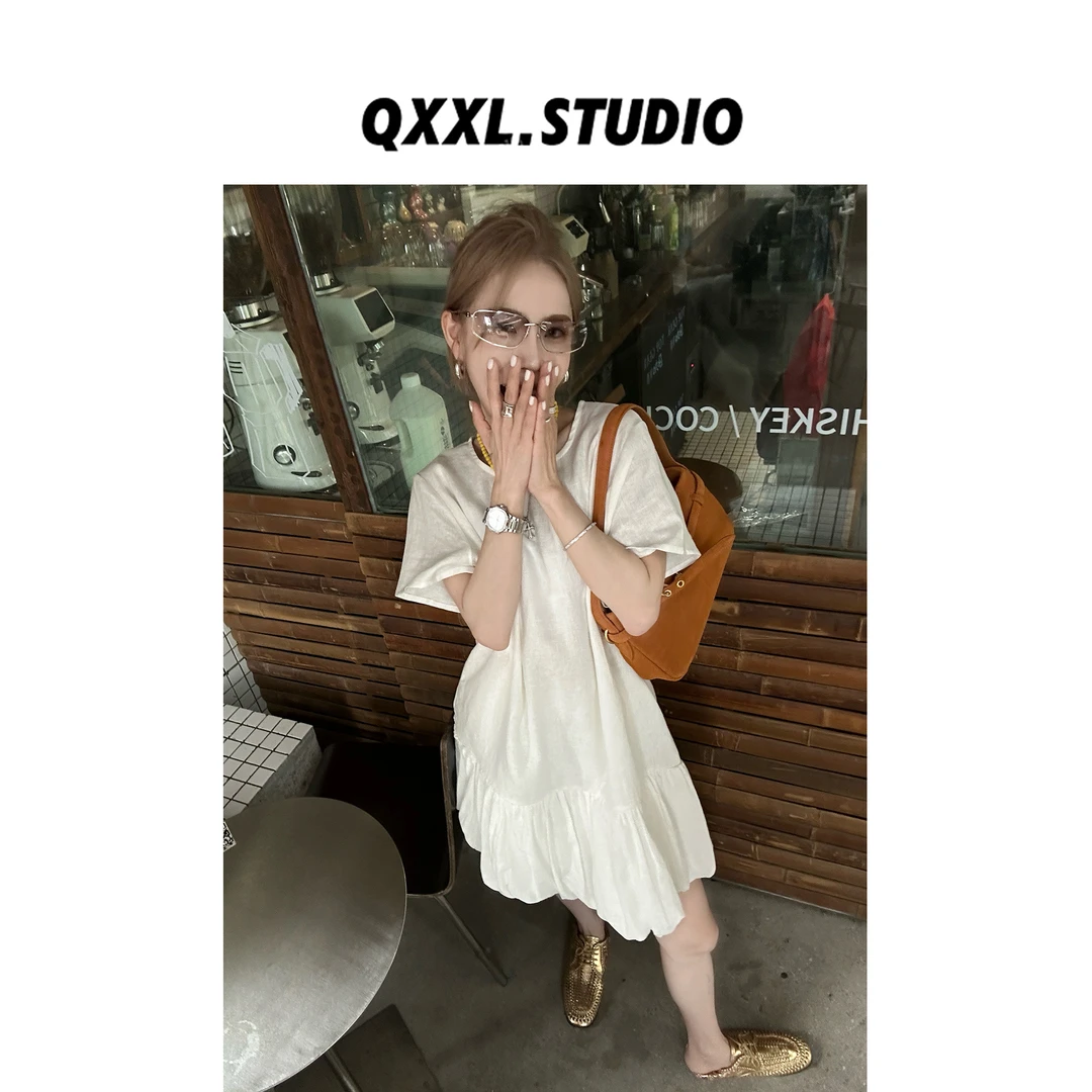 邱小小丽呀 夏季韩版圆领拼接T恤裙显瘦休闲小众百搭连衣裙女