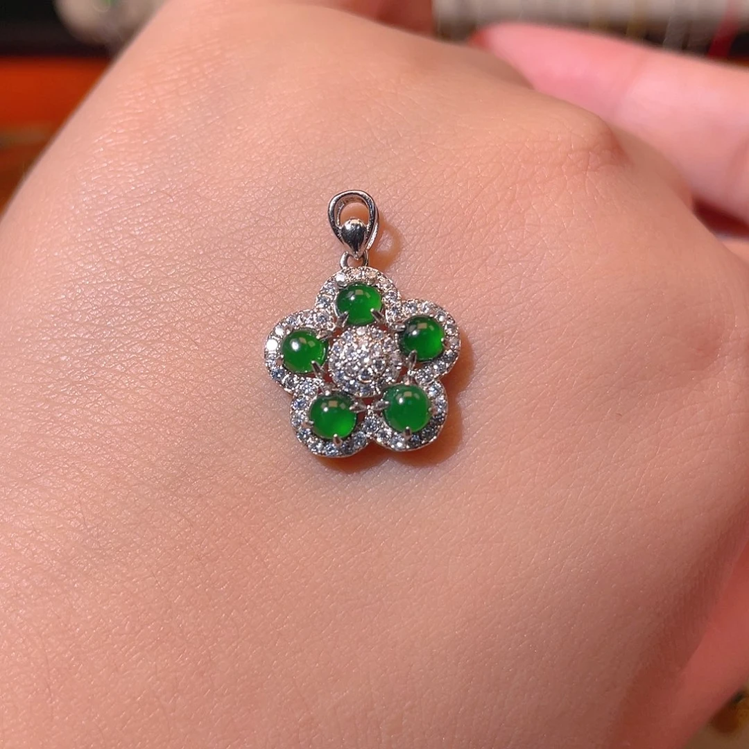 吊坠(不含链)银S925镶嵌翡翠