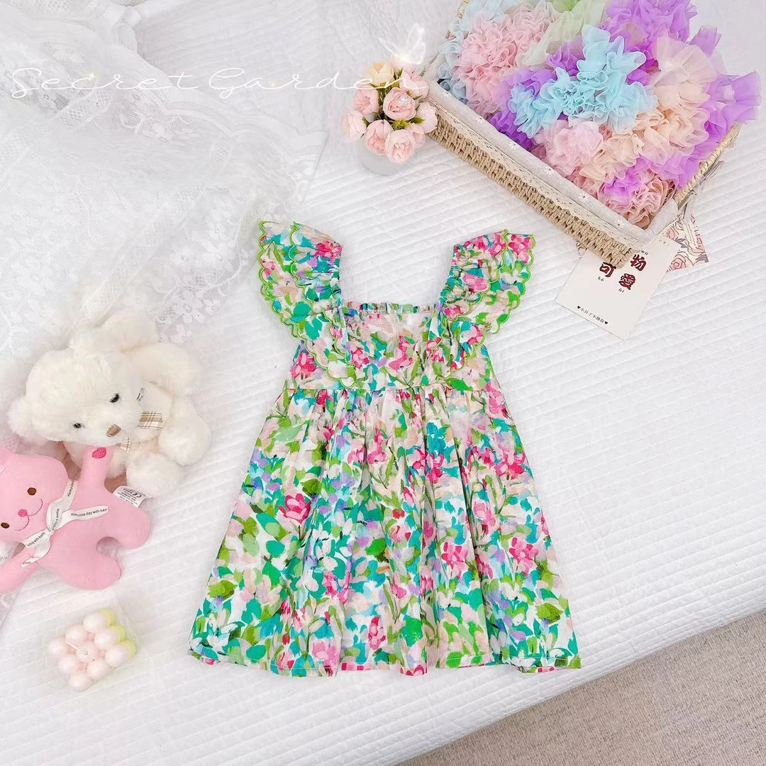 夏款新款女童甜美飞袖碎花连衣裙.D-CD360