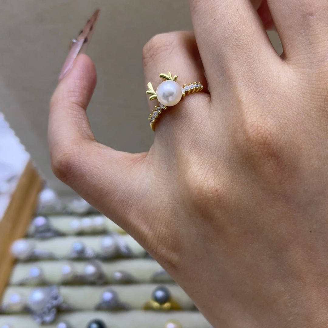 戒指银S925镶嵌淡水珍珠