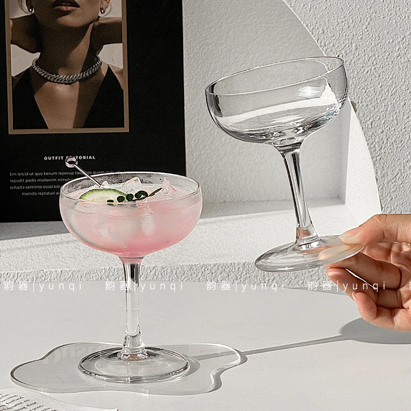 韵器ins碟形鸡尾酒塔杯简约玻璃高脚杯香槟特调气泡水杯酒吧高级