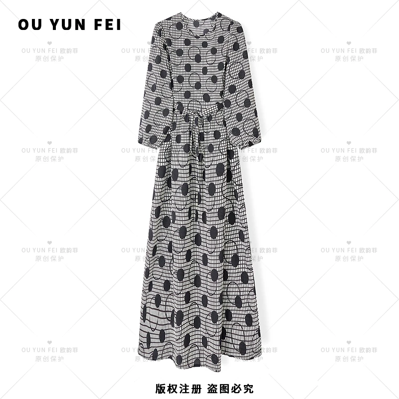 高级感连衣裙女新款气质显瘦穿搭时尚洋气印花长裙XJ1009