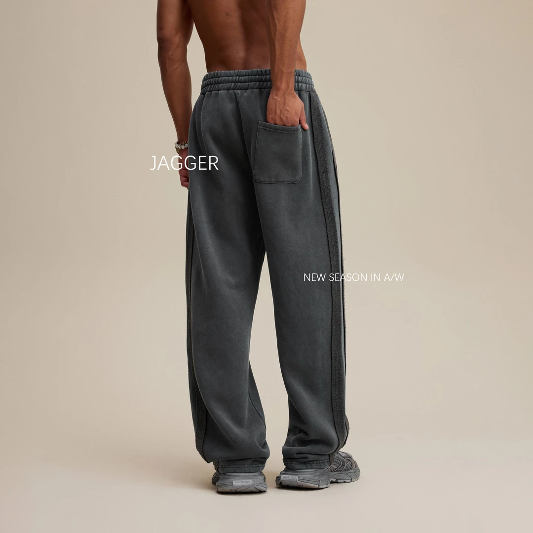 欧美高街宽松直筒休闲裤男复古做旧水洗运动卫裤百搭加绒长裤子