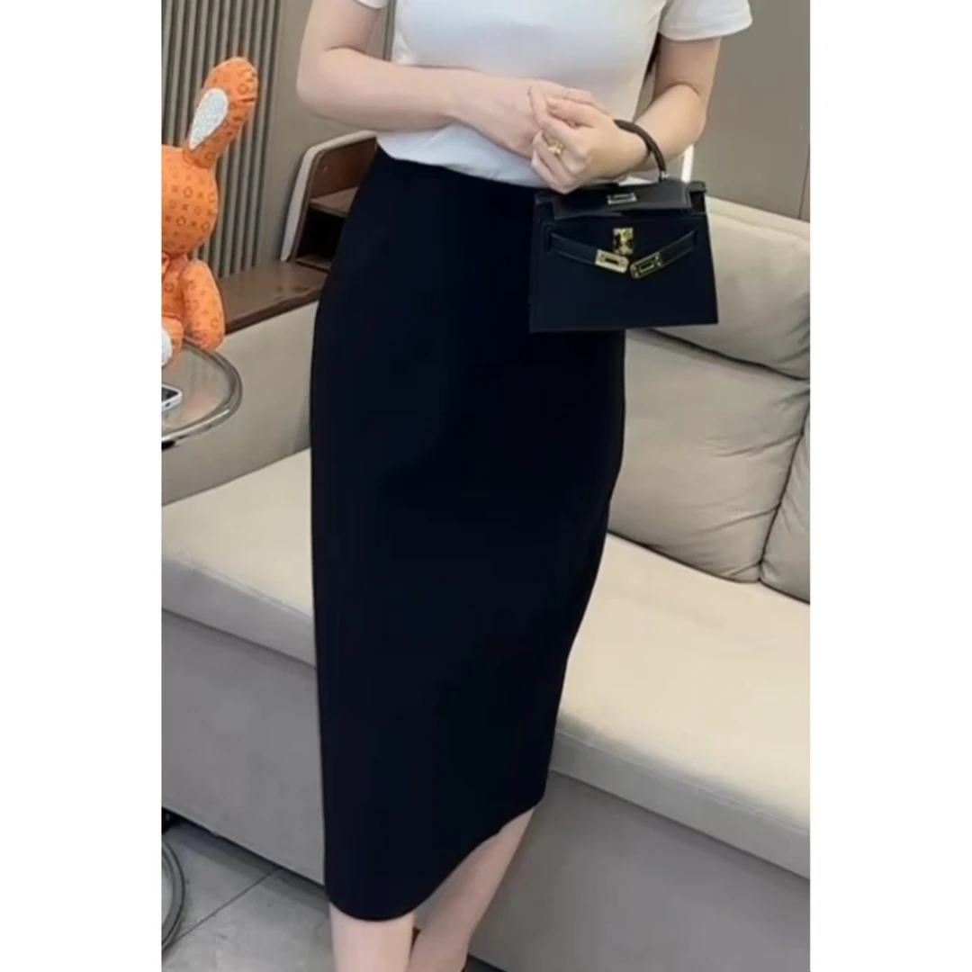 197-春季新款高腰开叉净色简约半身裙女百搭显瘦包臀裙