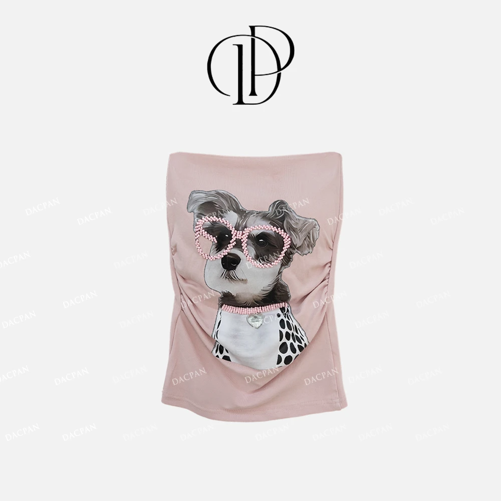 DACPAN-“装扮起来”小狗印花抹胸上衣 固定胸垫 2025/盼·PP 1893
