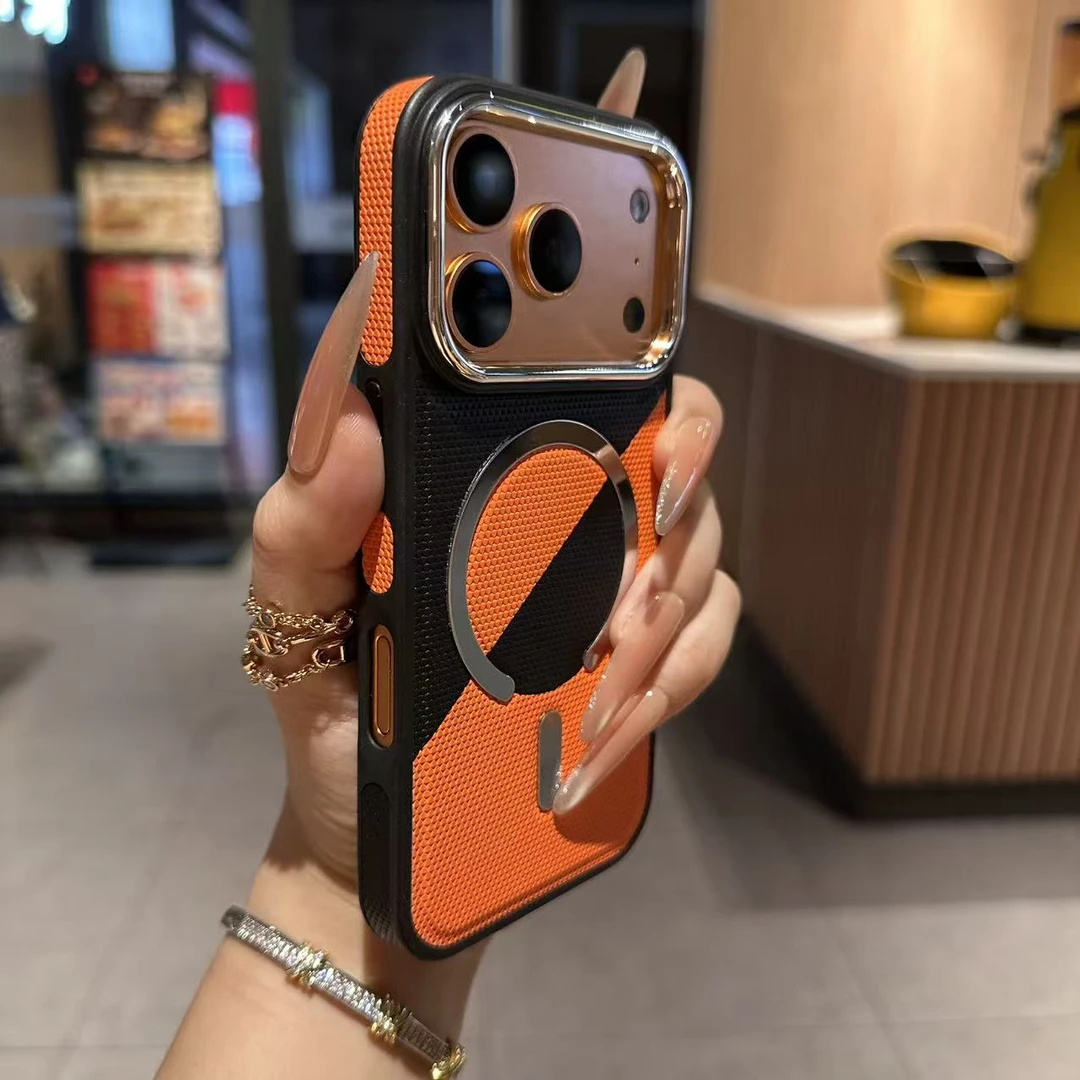 撞色设计皮纹适用苹果17ProMax磁吸手机壳iPhone16高级感15小众新