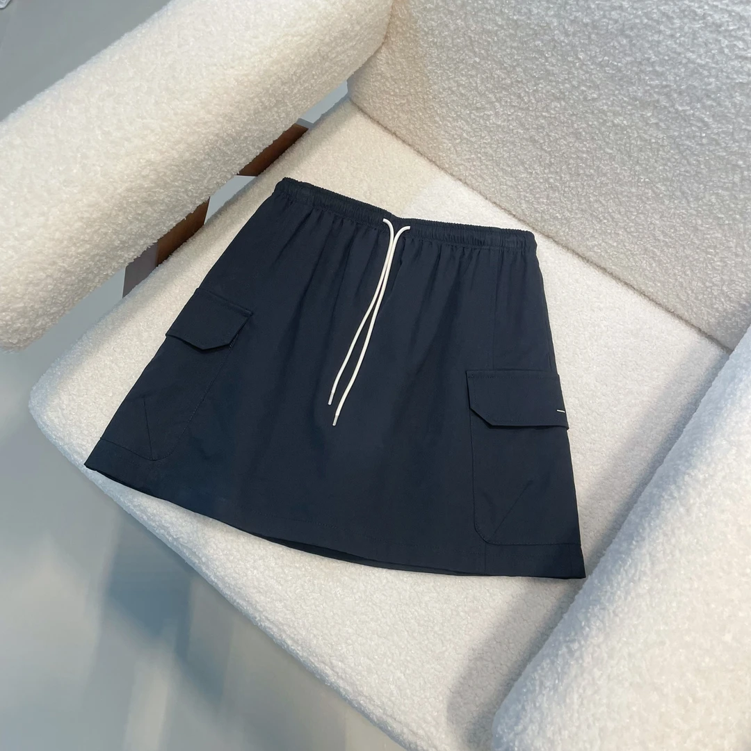 C05172莱赛尔新款休闲简约百搭工装松紧腰侧口袋A字短裙