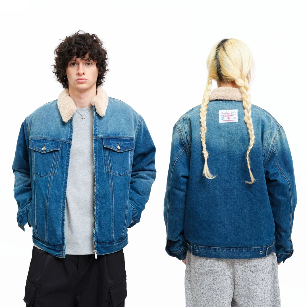 CASHHOOKED CLOTH 25AW 休闲潮流可拆卸领子牛仔羊羔绒外套