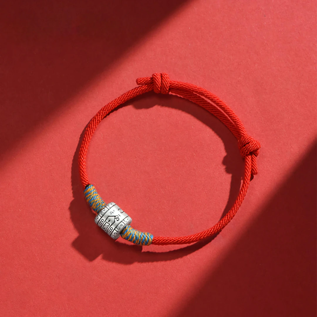 足银布艺手链 足银布艺手链 999 护身符+平安 红绳简约纯银手链