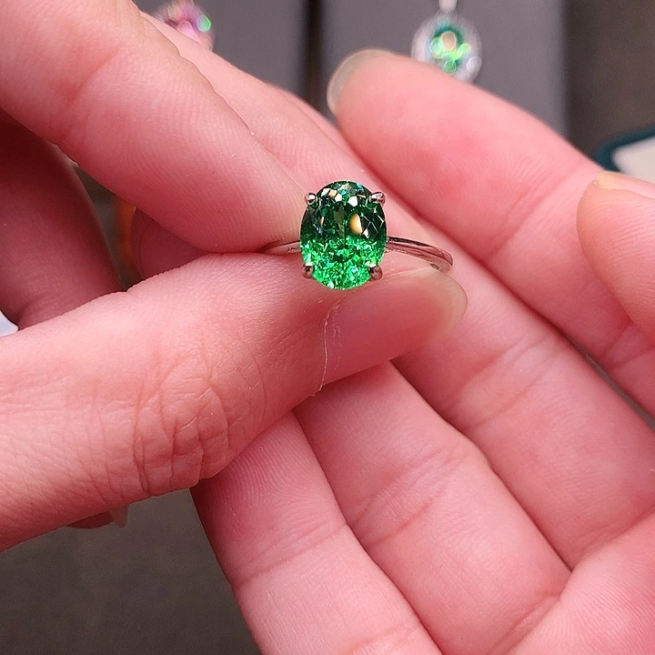绿色碧玺戒指银S925镶嵌