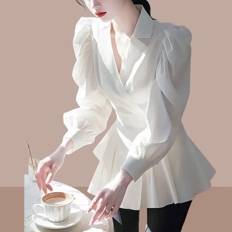 时尚爆款白色衬衫女士2025春秋新款气质收腰洋气衬衣显瘦长袖上衣