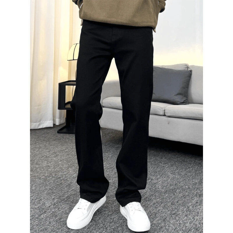 黑色柳叶弯刀牛仔裤男款cleanfit弹力显瘦裤子美式高街直筒微喇裤