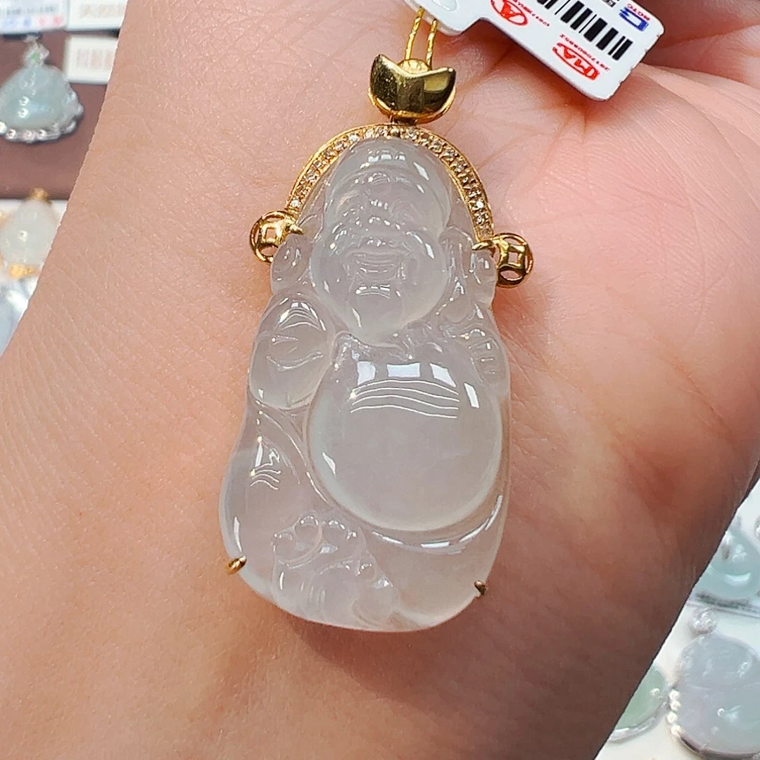 翡翠18K金镶嵌吊坠(不含链)财神爷