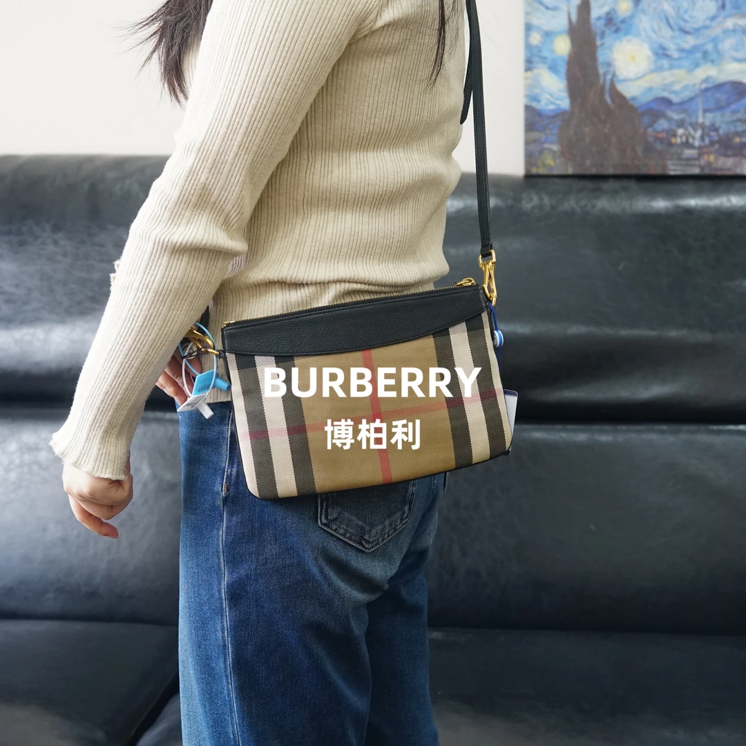 95新 BURBERRY/博柏利 巴宝莉/格纹斜挎包/WJ12313007/3007