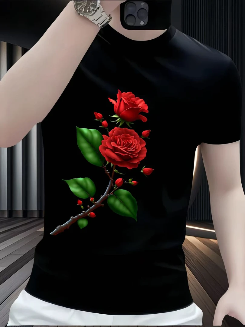 新款百搭潮牌T恤男重磅弹力短袖高街设计感修身痞帅半袖印花t恤