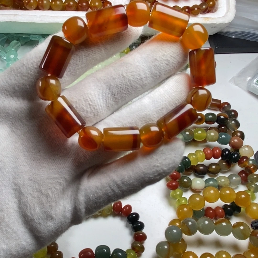 蛇纹石玉未镶嵌手链花玉血管卡12直管手串