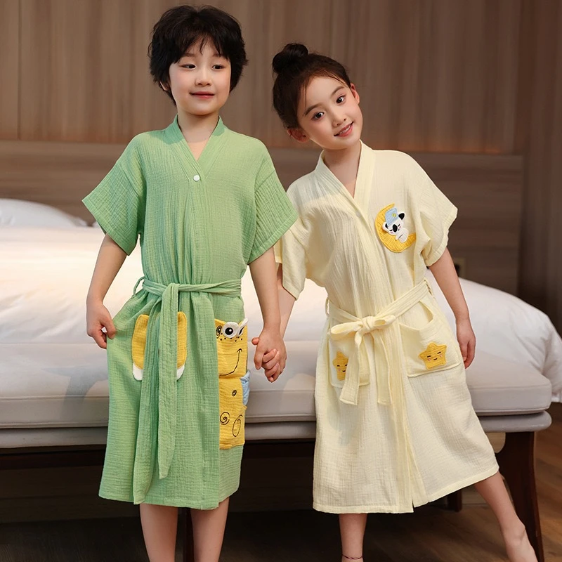 纯棉纱布儿童斗篷浴袍式浴巾全棉家用裹巾亲子浴裙可穿裹洗澡游泳