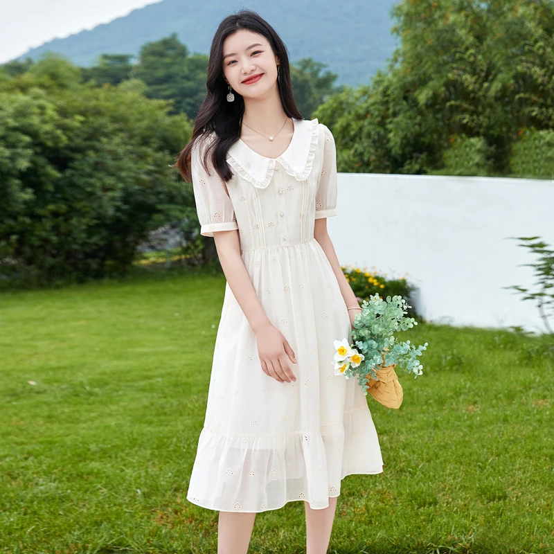 时尚气质减龄刺绣连衣裙SXL22372