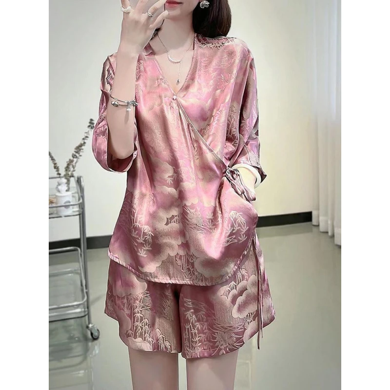 胖大码中国风短袖短裤睡衣女夏季贵妇气质高级感两件套装300斤