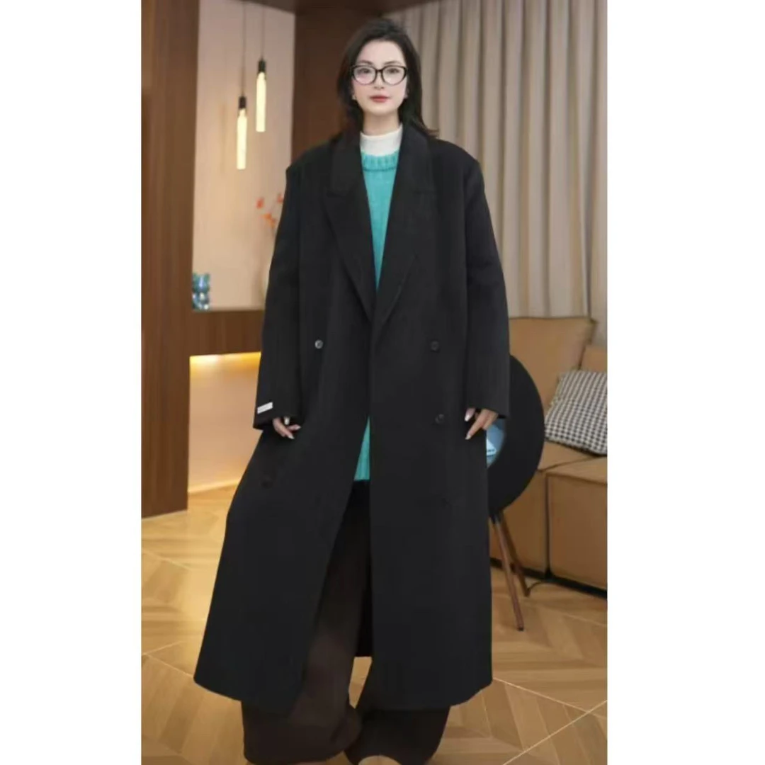 【初雪】冬季羊毛大衣新款戗驳领时尚长款女气质轻奢外套