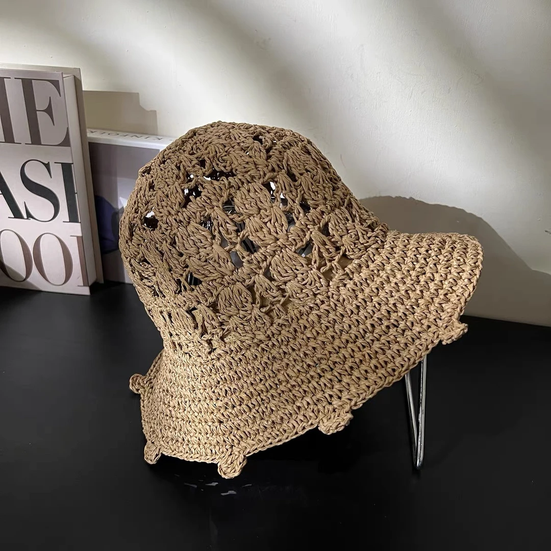 镂空勾花百搭纸草帽渔夫帽遮阳帽