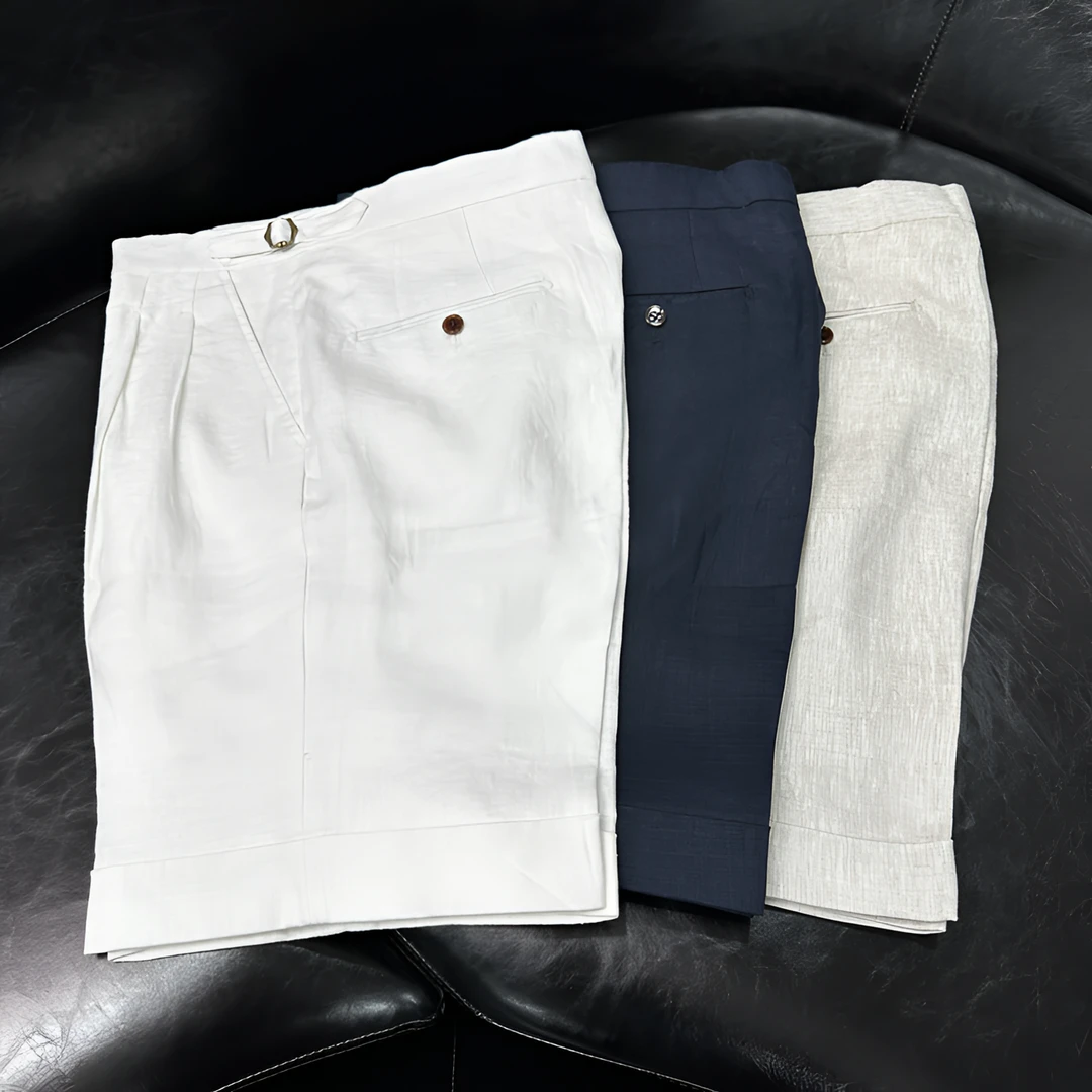 YSEN-CHIC老钱风 休闲（亚麻）白色修身短裤3011