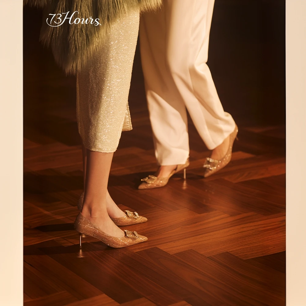 【商城】73hours主角光环2025春季闪钻尖头高跟鞋宴会新娘婚鞋