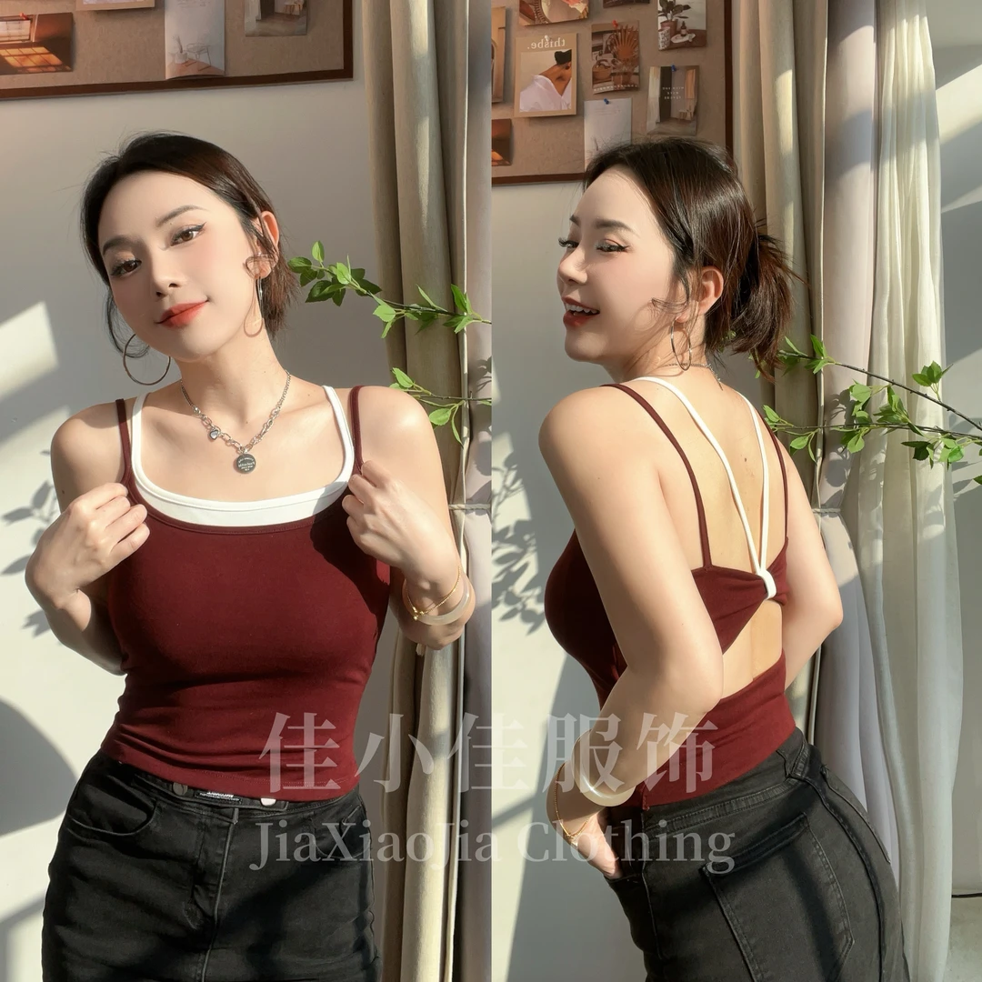 休闲风假两件背心纯欲风ins风辣妹风性感风吊带城市运动风