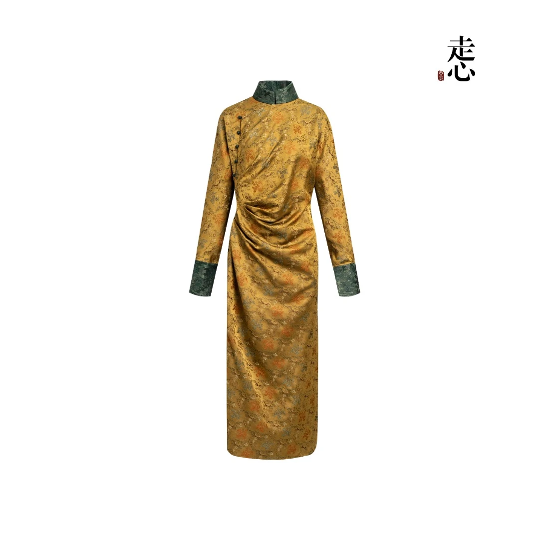 【香云走心】 云锦宝相花砖黄色连衣裙25Z25215309