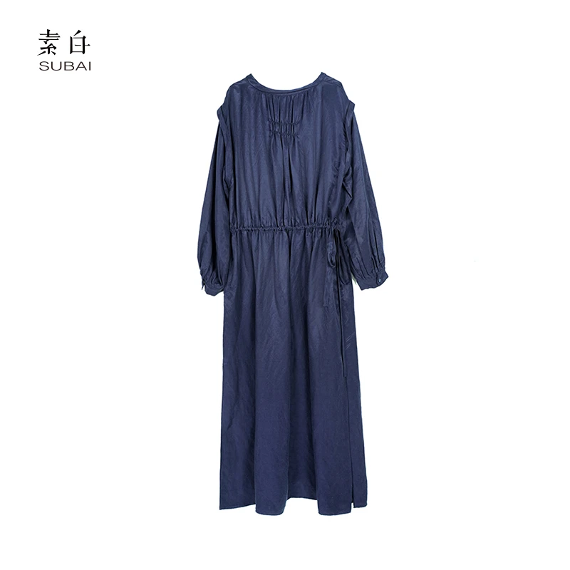 素白【蓝氨公主】春季经典铜氨亚麻休闲气质连衣裙SB241200869