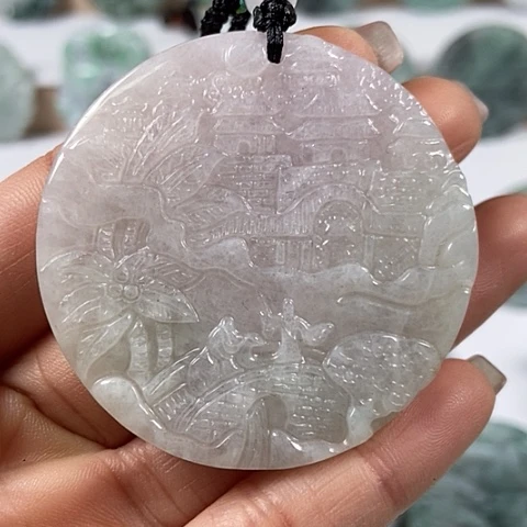 翡翠颈饰未镶嵌山水牌福利